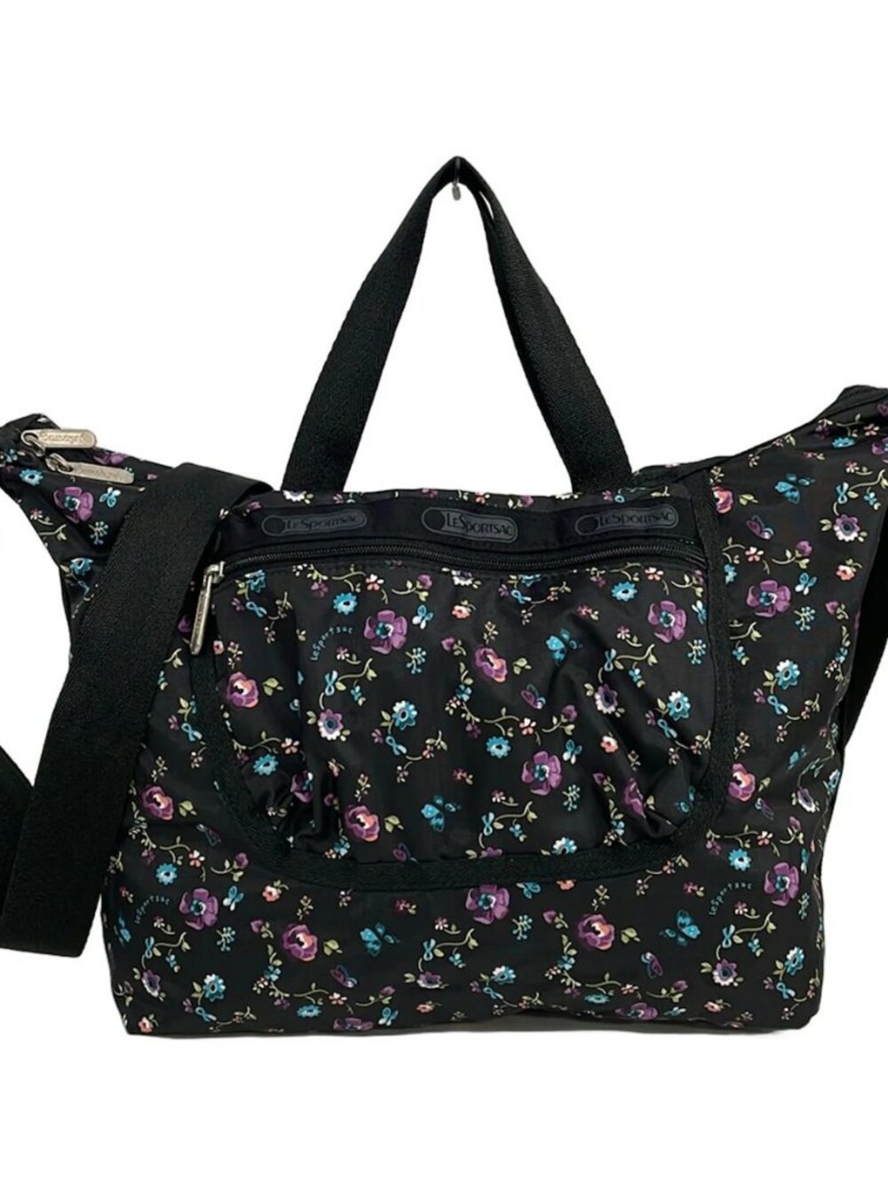 LESPORTSAC Black Purple Multi Respo Nylon Shoulder Bag
